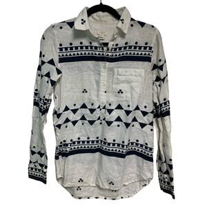 J.Crew Women’s 100% Linen White Long Sleeve Shape Pattern Button Up Size XS